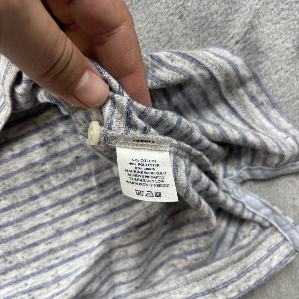 Faherty Shirt Mens Large Collared Pocket Feeder Jersey Striped Preppy Grey - Picture 5 of 6